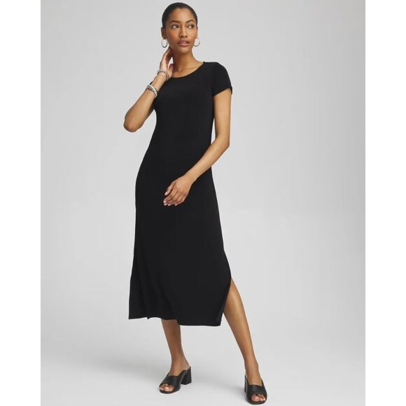 Chico's Size 3 = XL/16 Travelers Classic Black Short Sleeve Maxi Dress Timeless - Picture 1 of 11
